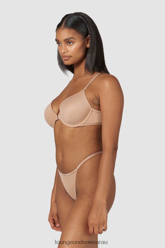 Smooth Front Fastening T-shirt Bra & Thong/Briefs Set Underwear Lounge Women Honey 240R48148