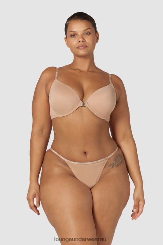 Smooth Front Fastening T-shirt Bra & Thong/Briefs Set Underwear Lounge Women Honey 240R48148