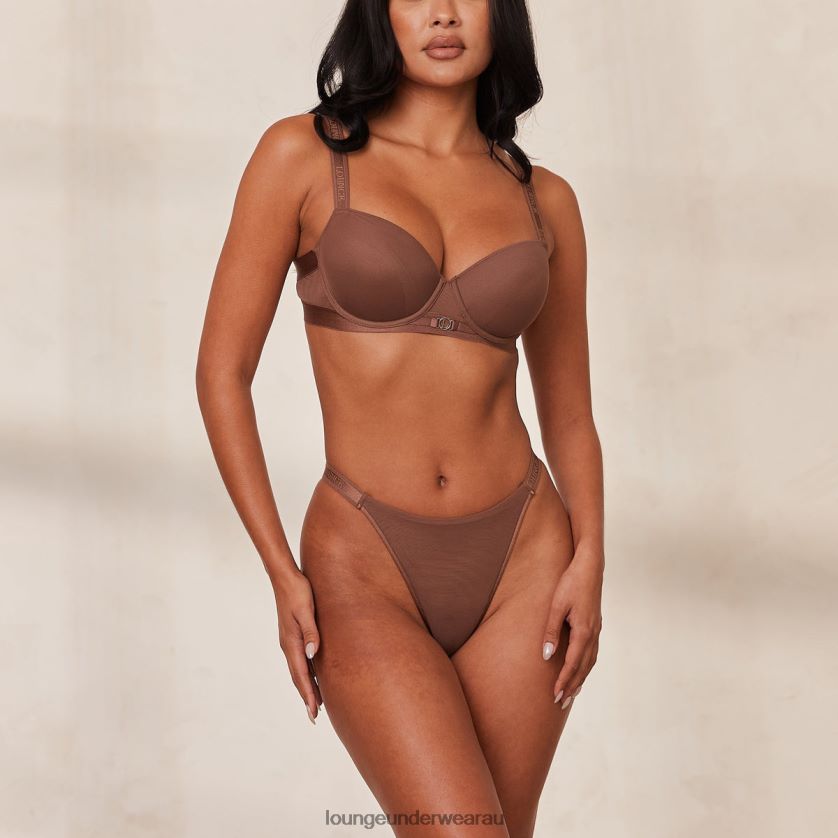Smooth Mesh T-shirt Bra & Thong/Briefs Set Underwear Lounge Women Chestnut 240R48122