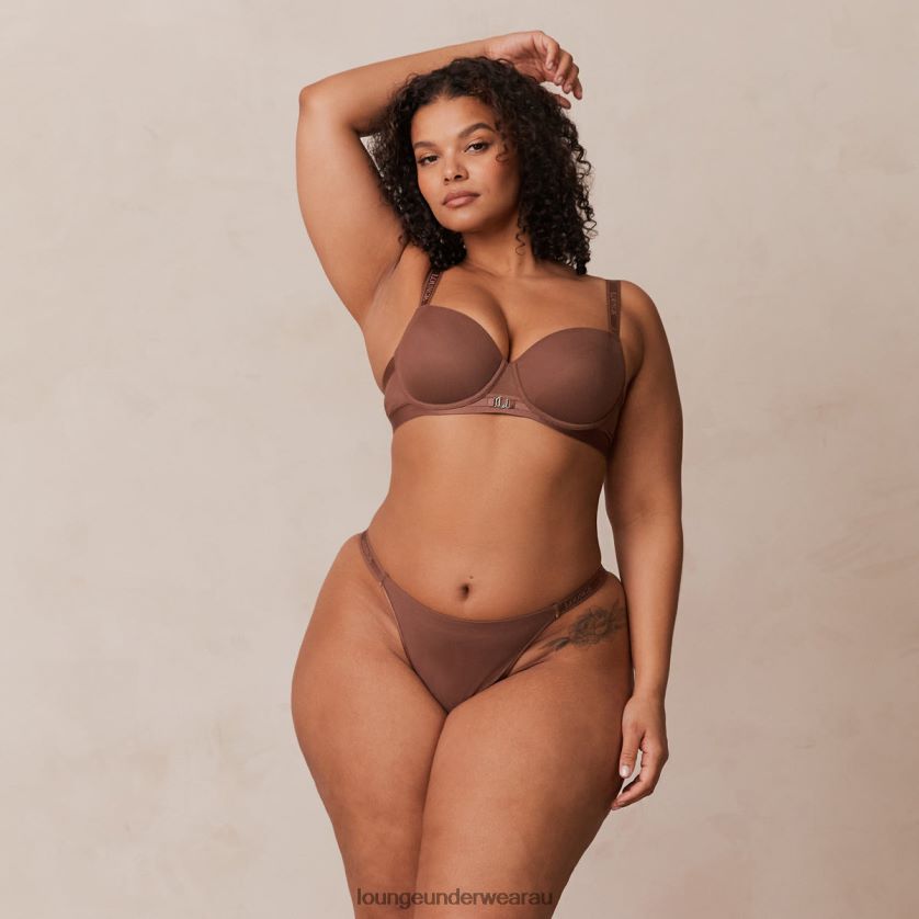 Smooth Mesh T-shirt Bra & Thong/Briefs Set Underwear Lounge Women Chestnut 240R48122