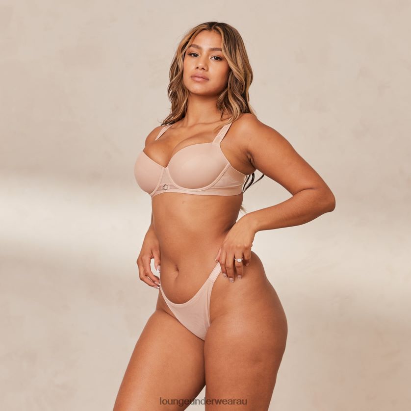 Smooth Mesh T-shirt Bra & Thong/Briefs Set Underwear Lounge Women Taupe 240R48127