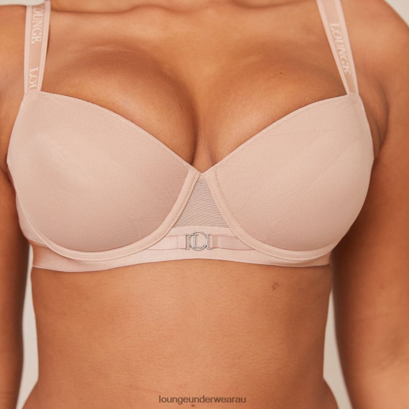 Smooth Mesh T-shirt Bra & Thong/Briefs Set Underwear Lounge Women Taupe 240R48127