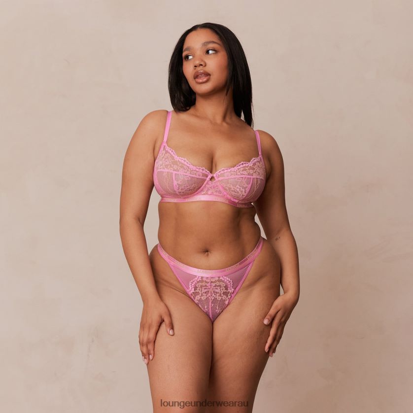 Two-tone Blossom Balcony Bra & Thong Set Underwear Lounge Women Pink 240R4833