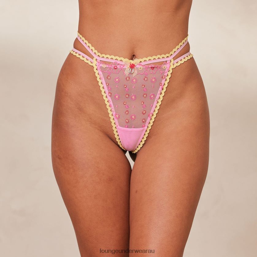 Daisy Embroidered Thong Underwear Lounge Women Pink 240R48276