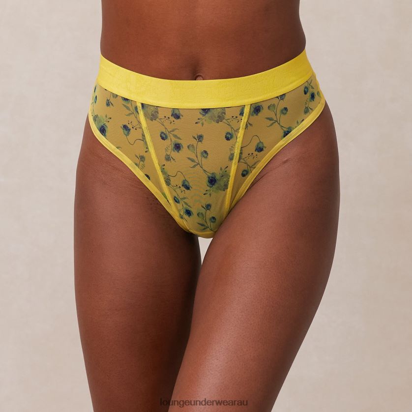 Floral Mesh Thong Underwear Lounge Women Yellow 240R48293