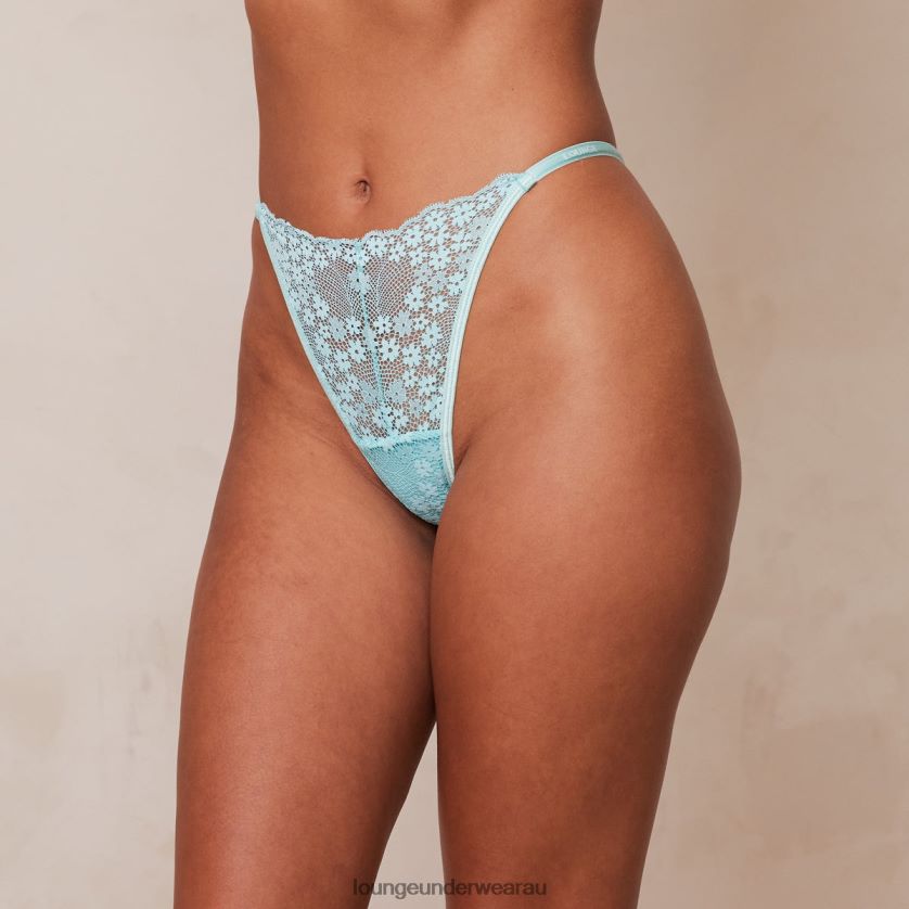 Lace Triangle Thong Underwear Lounge Women Aqua Blue 240R48597