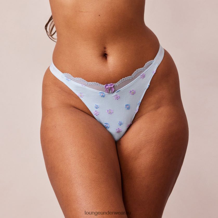 Ribbed Floral Triangle Thong Underwear Lounge Women Blue 240R48471