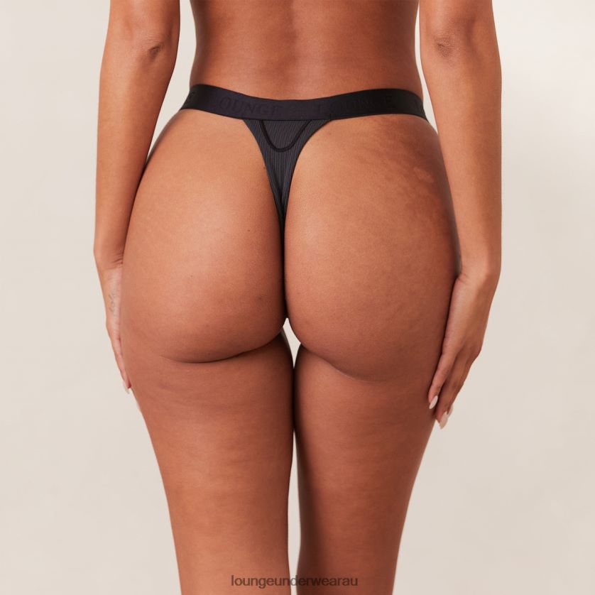 Ribbed Mindful Thong Underwear Lounge Women Black 240R48451