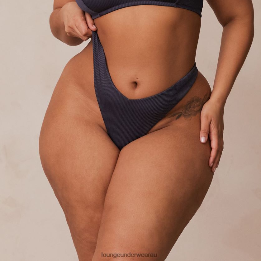 Ribbed Triangle Thong Underwear Lounge Women Charcoal Blue 240R48509