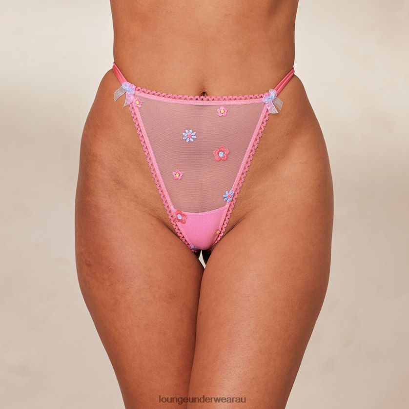 Sheer Floral Thong Underwear Lounge Women Pink 240R48262