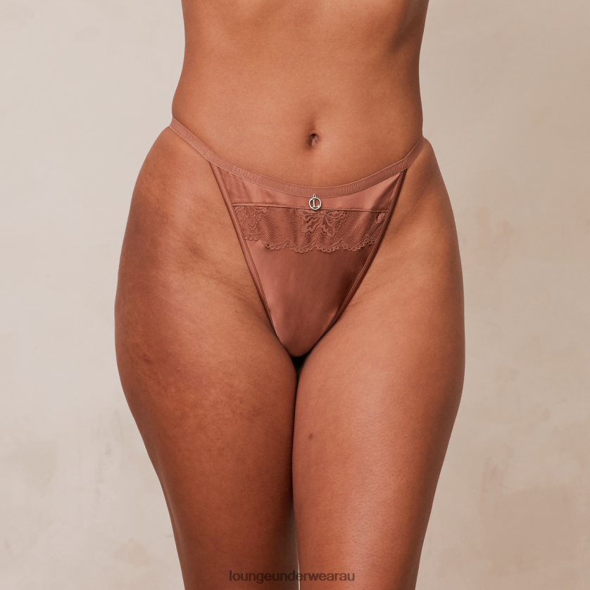 Soft Satin Thong Underwear Lounge Women Mocha 240R48486