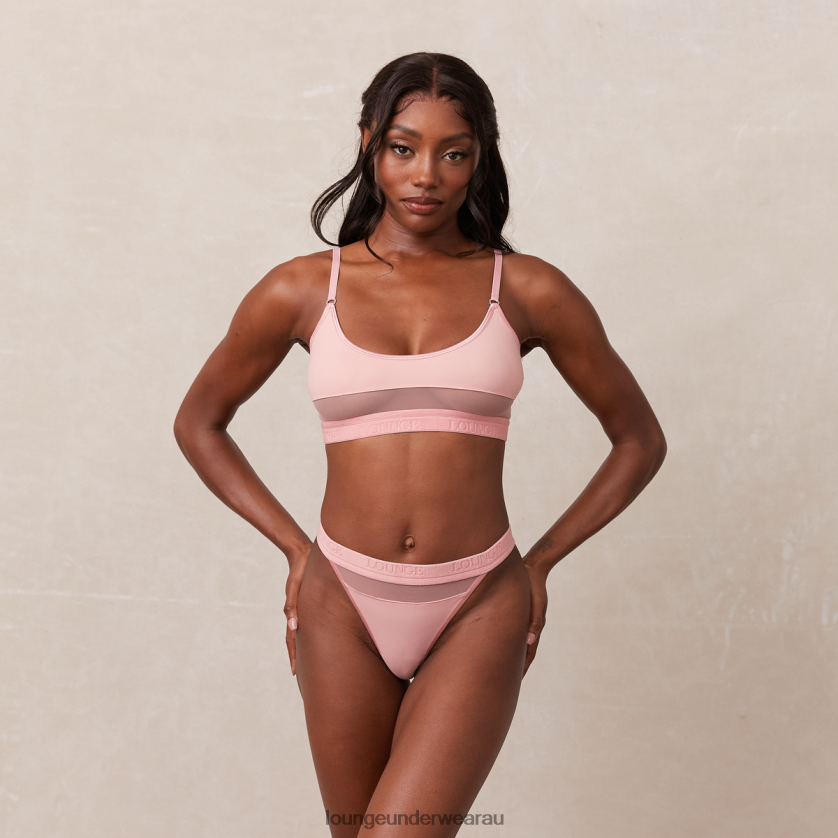 Mesh Bra & Thong/Briefs Set Underwear Lounge Women Pink 240R48184