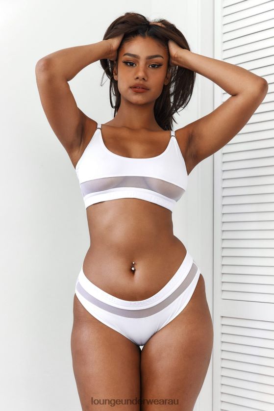 Mesh Bra & Thong/Briefs Set Underwear Lounge Women White 240R48185